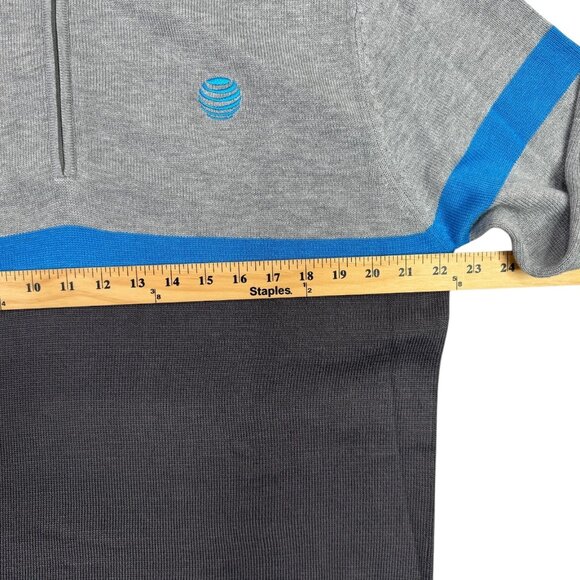 AT&T Sweater 1/4 Quarter Zip Mens Large L Gray Blue Mock Neck Shirt Crest Logo - Picture 10 of 11